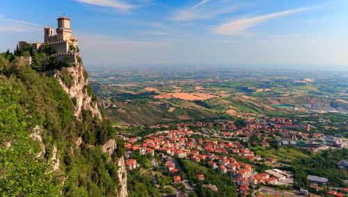 View over San Marino and Fortress Guaita on Mount Titano