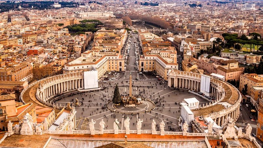 Saint Peter's Square in Vatican and aerial view of the city