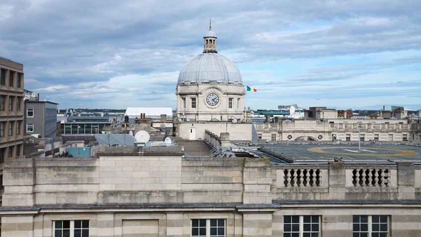 Department of the Taoiseach building with cityscape in background