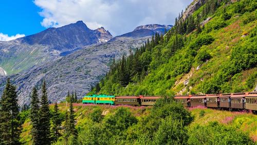 Train going through mountains