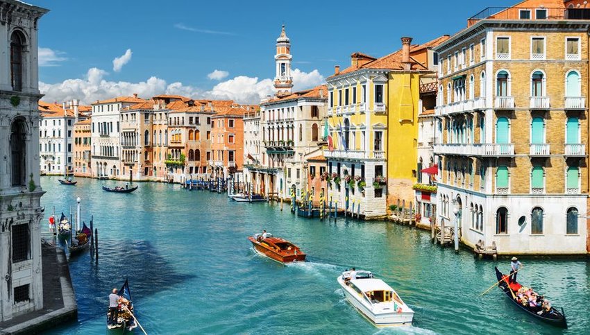 Water taxis in the Grand Canal in Venice 