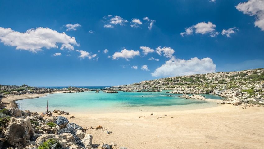 Hidden beach with clear blue water 