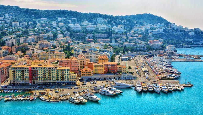 Coast of Nice with boats docked
