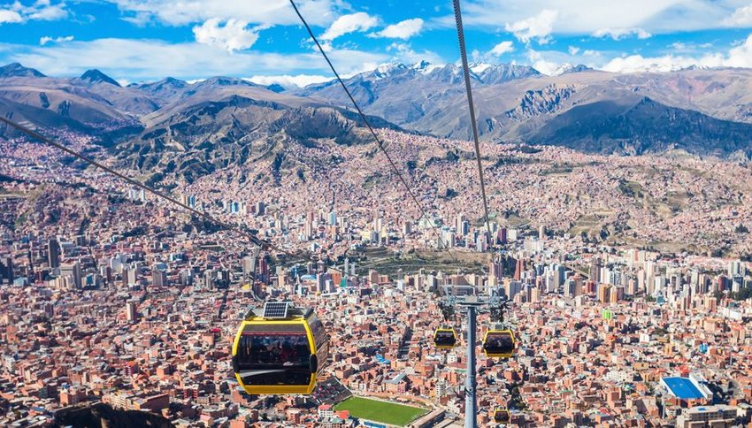 Cable cars over the city of La Paz, Bolivia