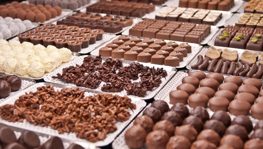 Swiss chocolate on trays