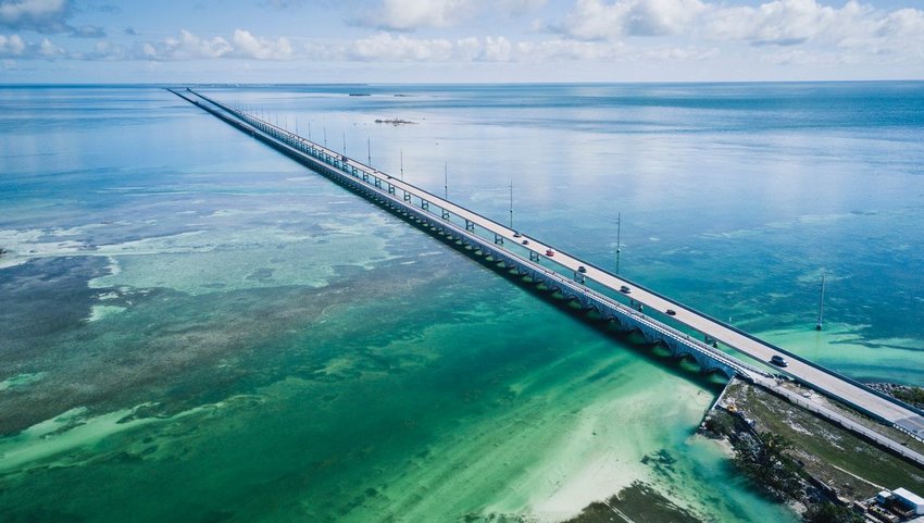 Aerial view of bridge in Florida Keys