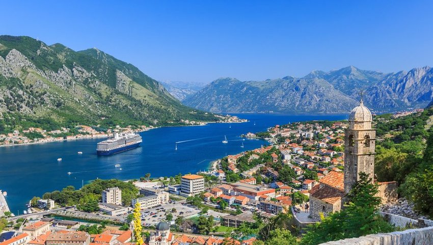 Kotor Bay and Old Town with mountains in the background
