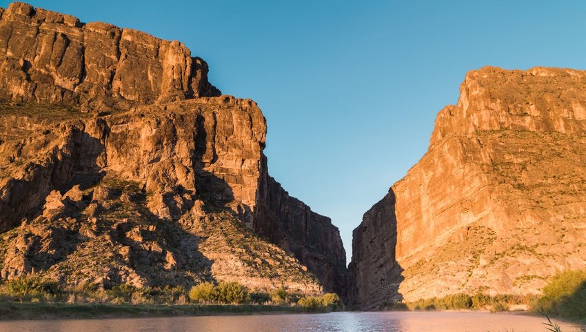 The sunrise on the cliffs of Santa Elena Canyon at Big Bend National Park