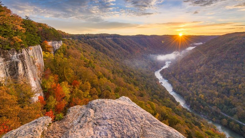 New River Gorge, West Virgnia from Endless Wall trail in autumn 