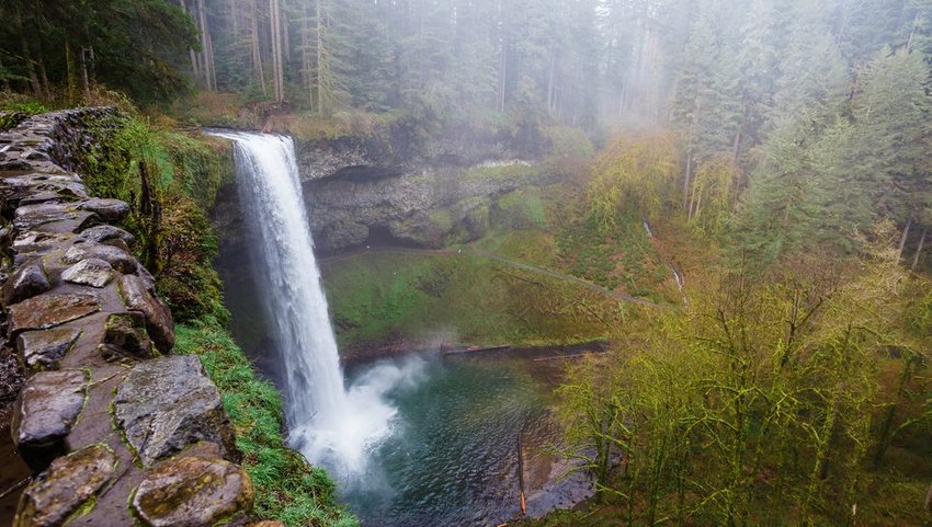 South Falls as seen from the South Loop Trail, part of the Trail of Ten Falls at Silver Falls State Park in Oregon