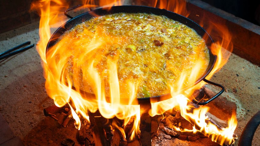 Paella over an open flame