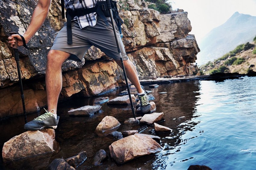 Trekking poles over water