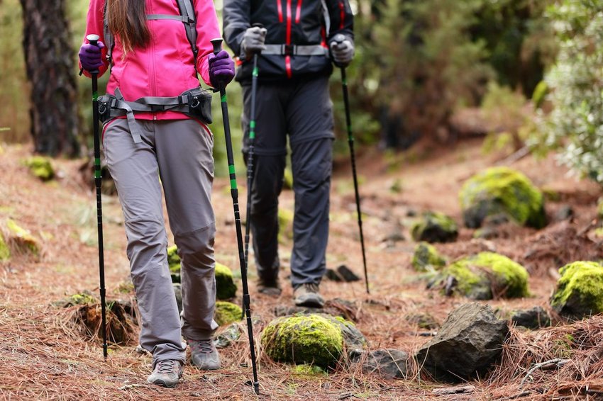 Trekking down a hill