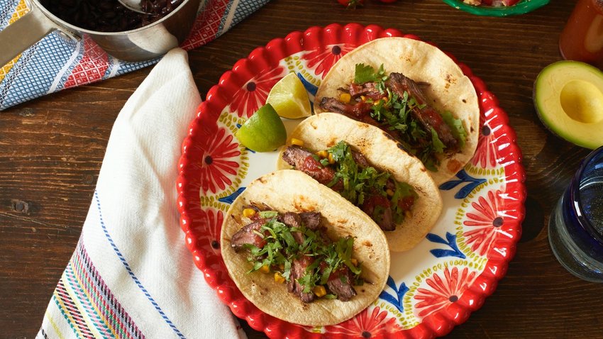 Grilled skirt steak tacos