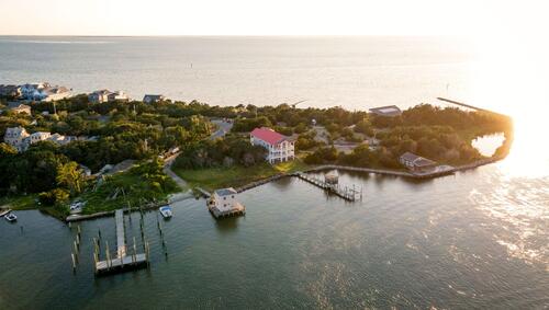 An aerial view of North Carolina's island of Ocracoke.