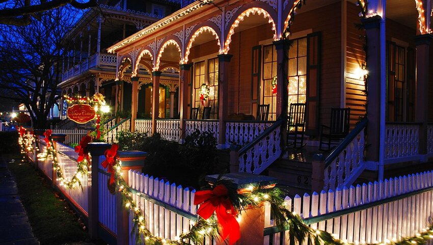 A Victorian home decorated for the Christmas holidays in Cape May.