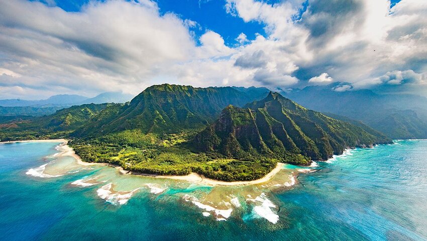 Aerial of Na Pali Coast.