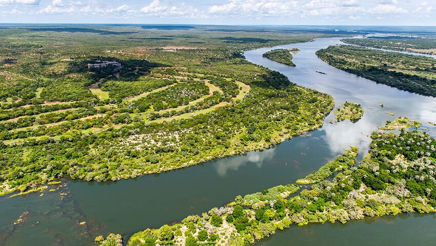 Aerial view of the Zambezi River.