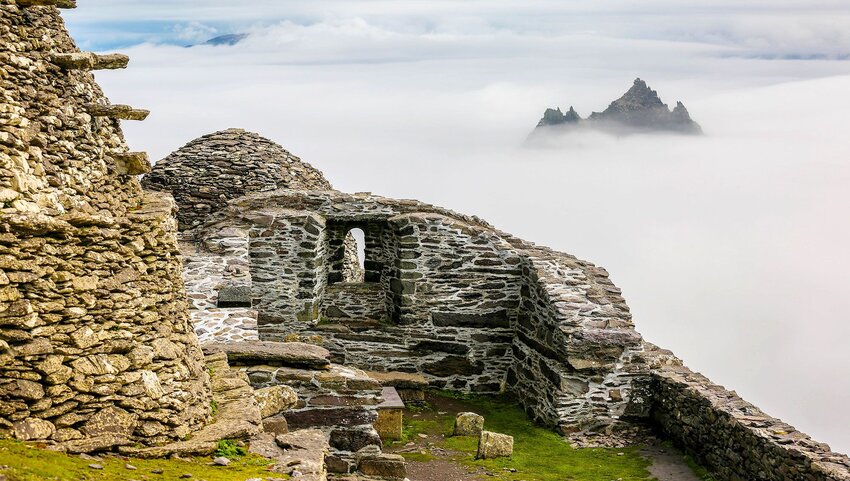 Skellig Michael on a cloudy day.