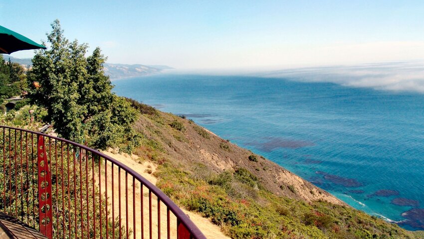 A view of the Pacific Ocean from a hill in Big Sur, California.