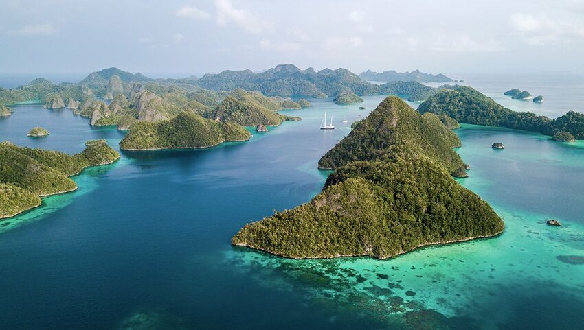 Aerial view of Raja Ampat, Indonesia.