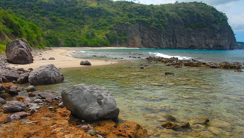 Rocky beach on Rendezvous Bay in Montserrat, West Indies, Caribbean