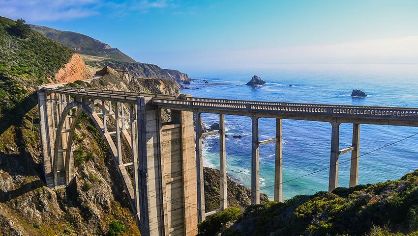 Aerial of Bixby Bridge in California. 