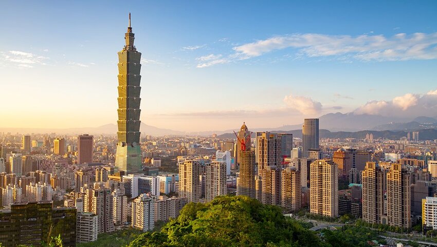 Taipei skyline at sunset.