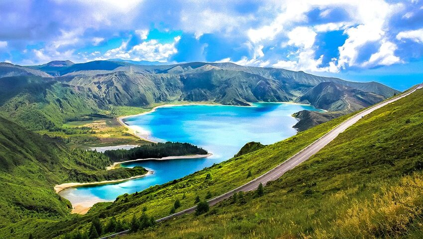 Lake created in a volcano crater,  Azores, Portugal