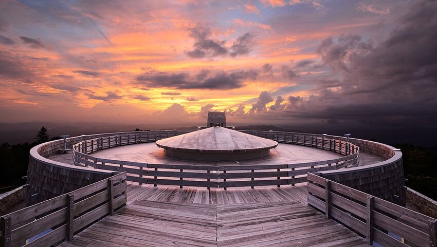 Mountaintop observatory at sunset on Brasstown Bald.