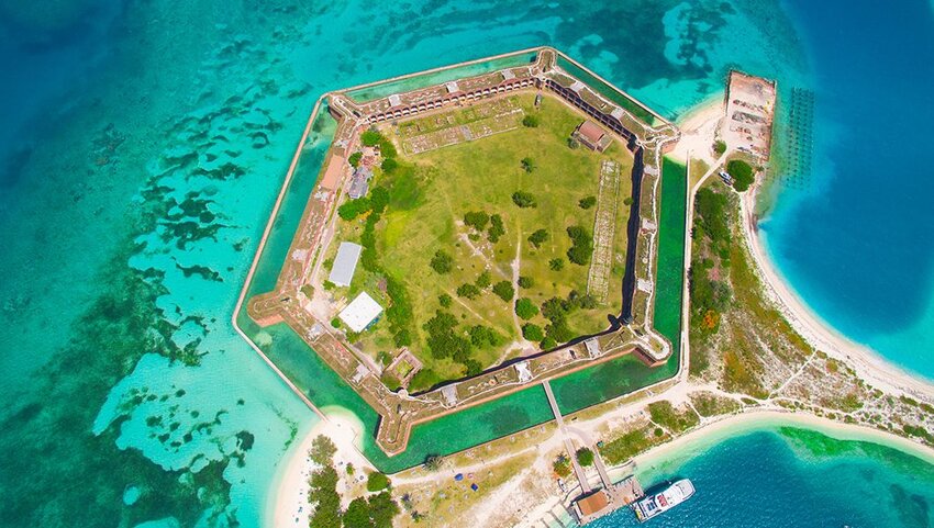 Aerial view of Fort Jefferson in the Dry Tortugas National Park, Florida.