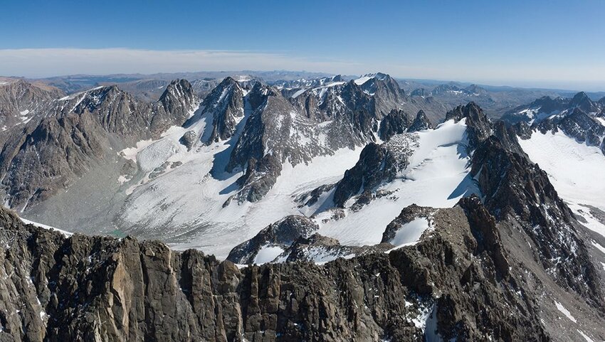 Aerial of Gannett Peak in Wyoming. 