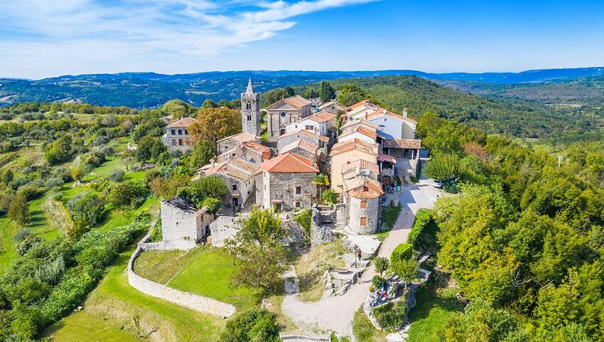 Aerial of Hum, Croatia. 