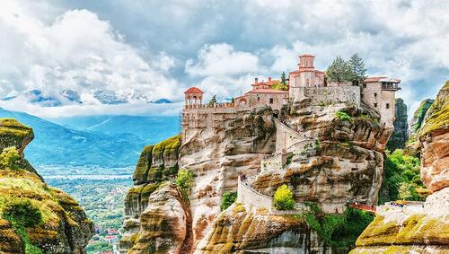 Monastery on top of sandstone mountain. 