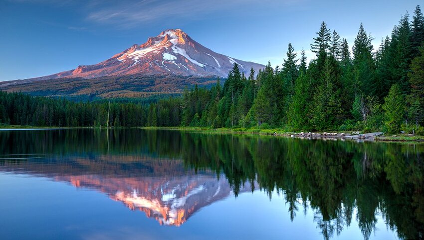 Mount Hood reflected in Trillium Lake.