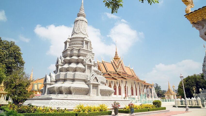 Cambodia Royal Palace, Silver Pagoda and stupa.