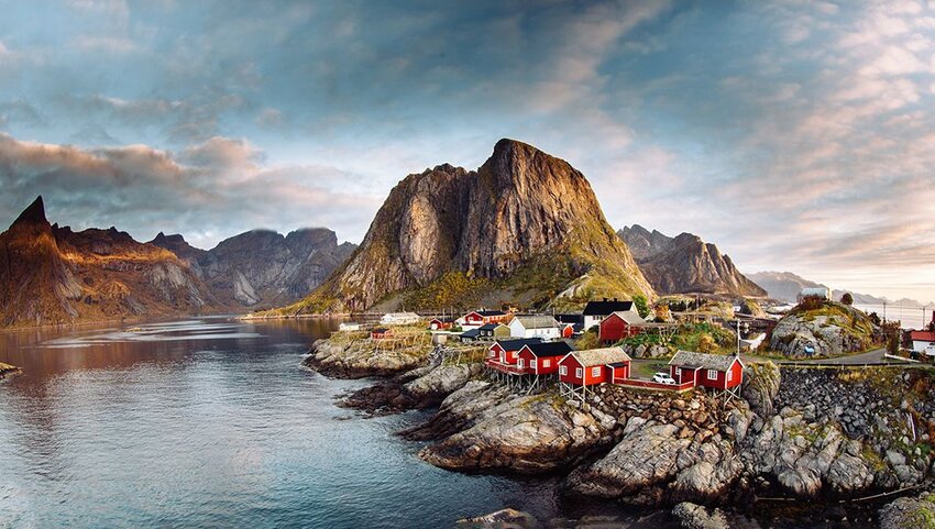 Norwegian fishing village at the Lofoten Islands in Norway.