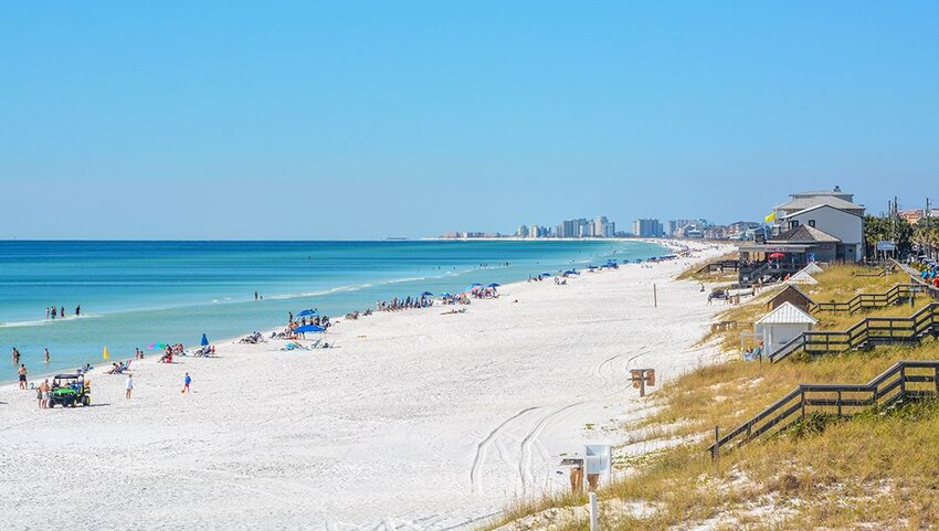 White sand beach of Miramar Beach on the Gulf of Mexico in South Walton, Florida