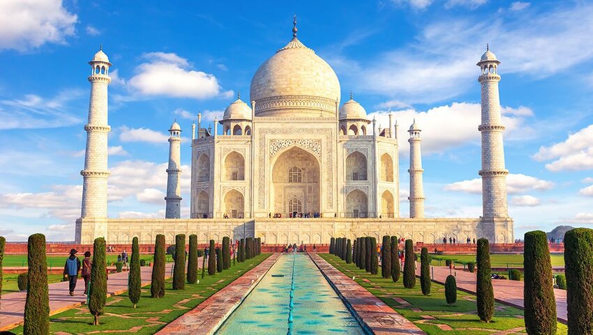Taj Mahal, Agra, Uttar Pradesh, India, sunny day view.