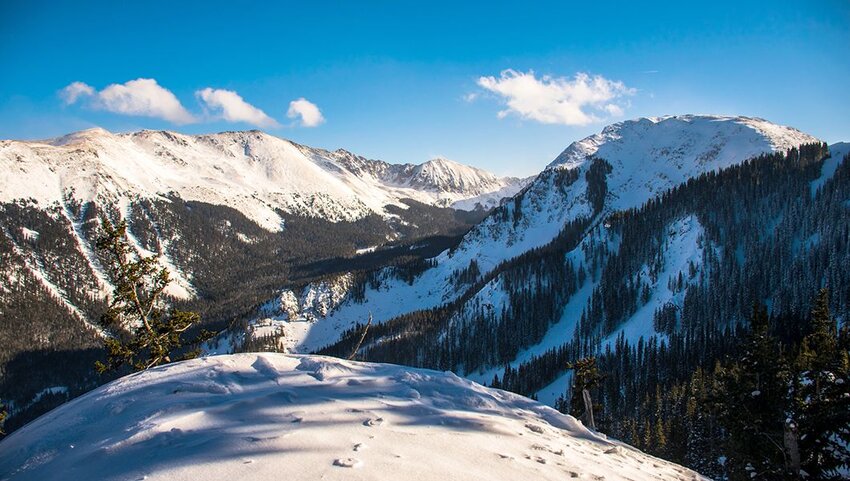 Taos Ski Valley Overlook, snow covered Kachina Peak and Wheeler Peak.