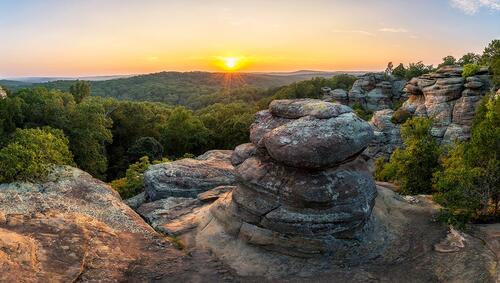 A summer sunset over Garden of the Gods in Southern Illinois