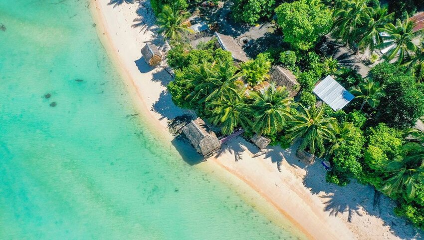 Aerial view of Kiribati inn the middle of the Pacific Ocean.