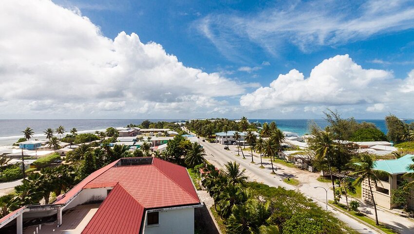 Majuro town centre aerial view, Central Business district, Marshall Islands.