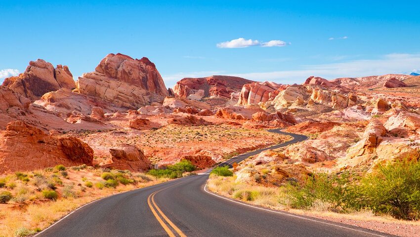 Road through Valley of Fire State Park in Nevada.