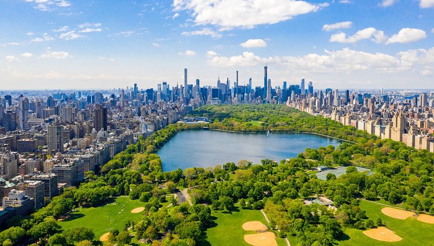 Aerial view of the Central park and skyline in New York, New York.