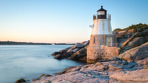 Sunset at Castle Hill Lighthouse on Newport, Rhode Island.