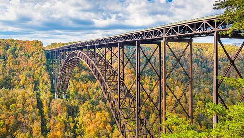 Bridge over New River Gorge in autumn. 