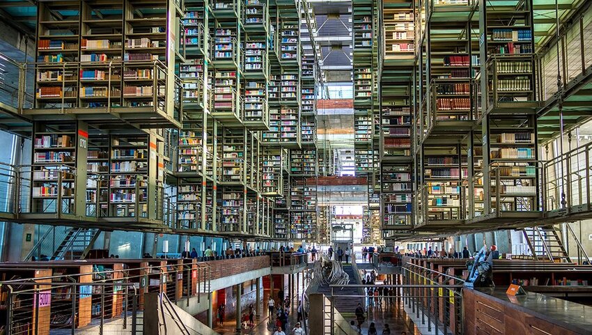 Interior of architectural landmark Vasconcelos Library.