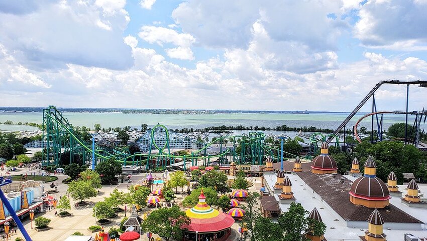 Aerial view of Cedar Point Amusement Park.
