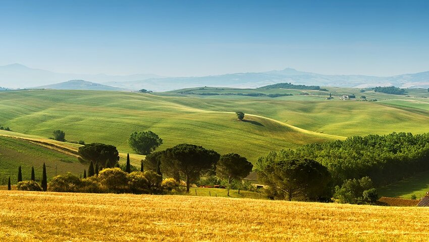 Rolling hills landscape in Tuscany, Italy.